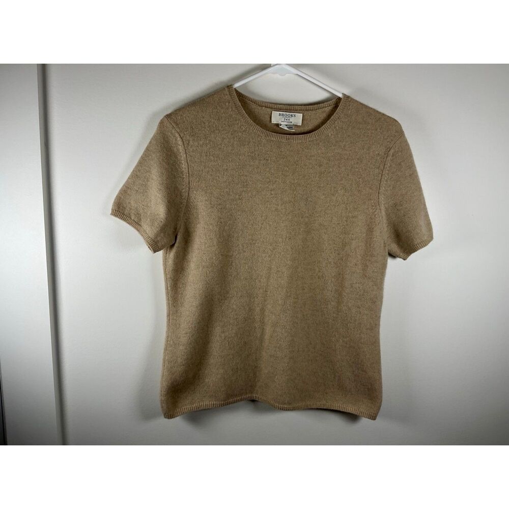 Brooks 346 100% Cashmere Short Sleeve Sweater Women's Medium Camel